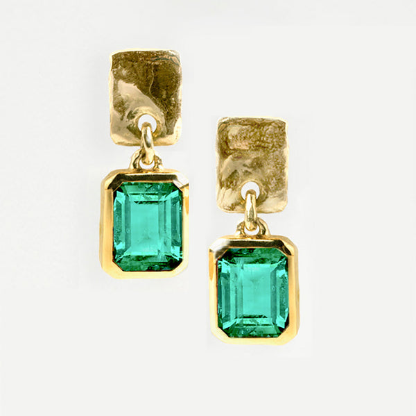 Double Square Earrings with Emeralds