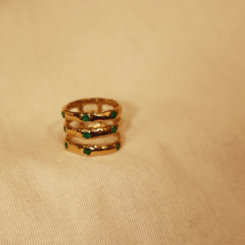 Three Bands Ring with Emeralds