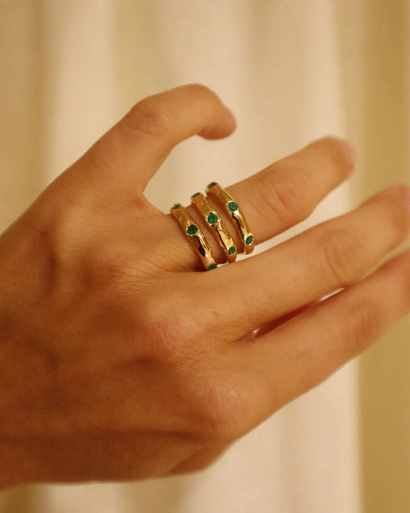 Three Bands Ring with Emeralds