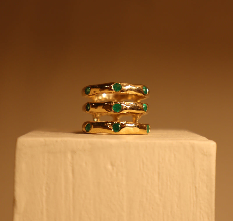 Three Bands Ring with Emeralds